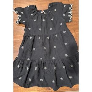 Cat & Jack Girls Size 10/12 Black with White Embroidery Gauze Material Dress EUC